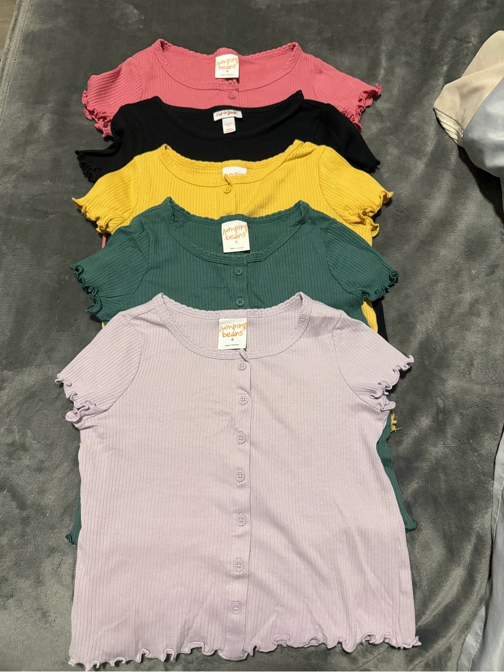 jumping beans Button-Front Ribbed Tees in Lavender, Green, Yellow, Black, Pink